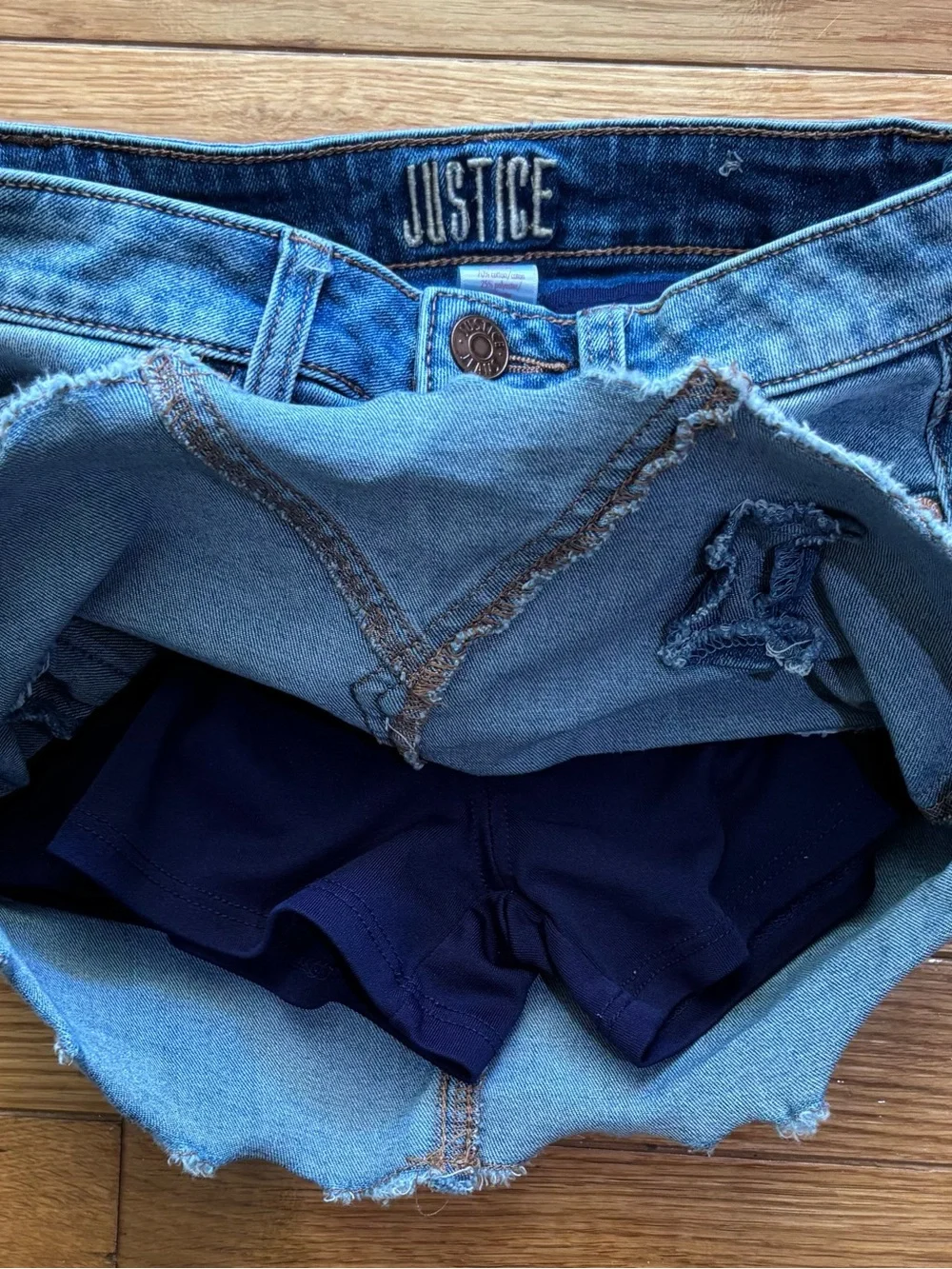 Justice Girls Blue Denim‎ Mini Skort Size 7 Distressed Built-in Shorts